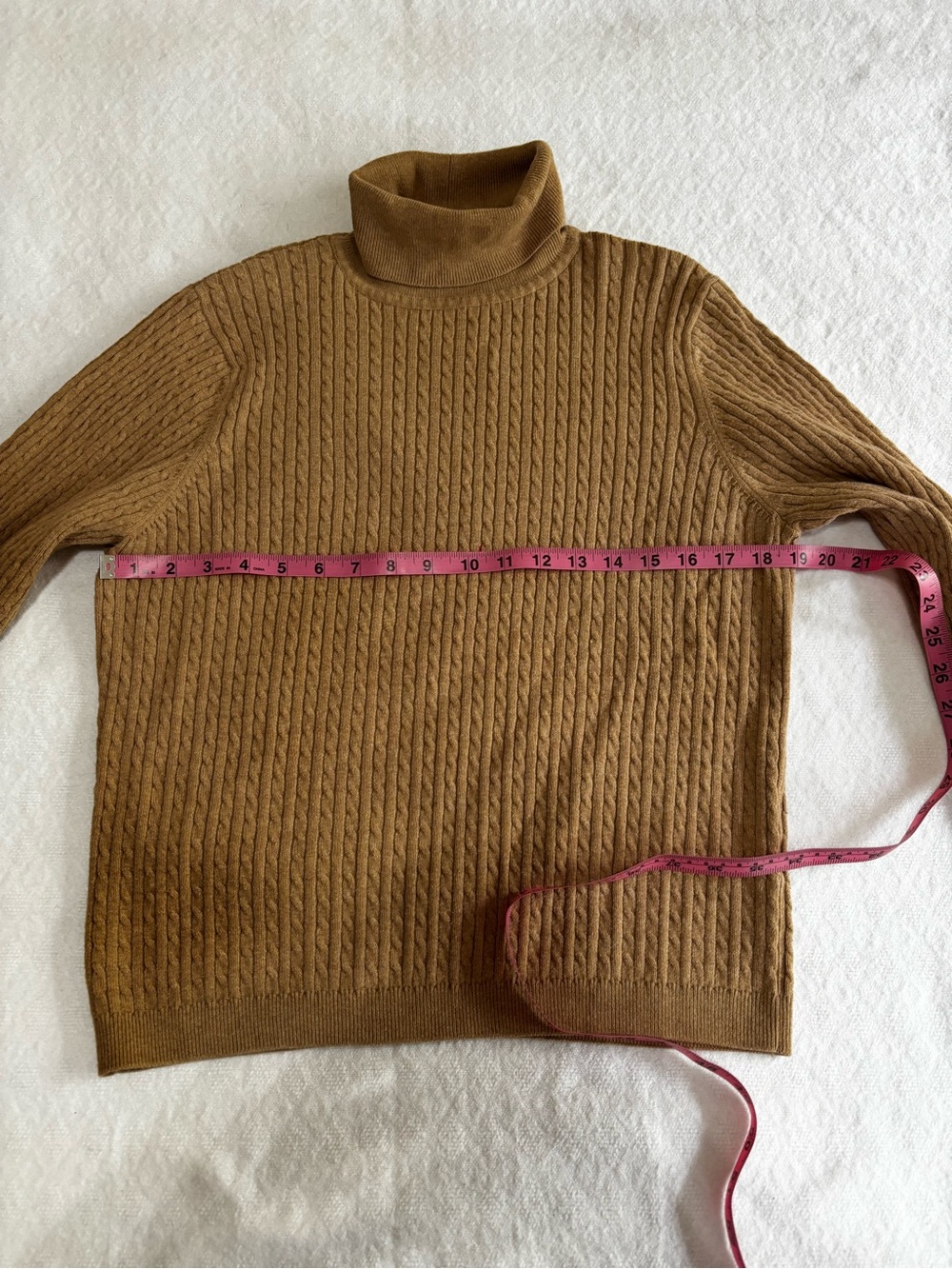 JEANNE PIERRE Cable Knit Turtleneck Sweater in Camel Brown